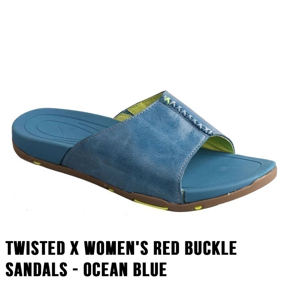 🆕 Twisted X Women's Red Buckle Sandals Slide in Ocean Blue